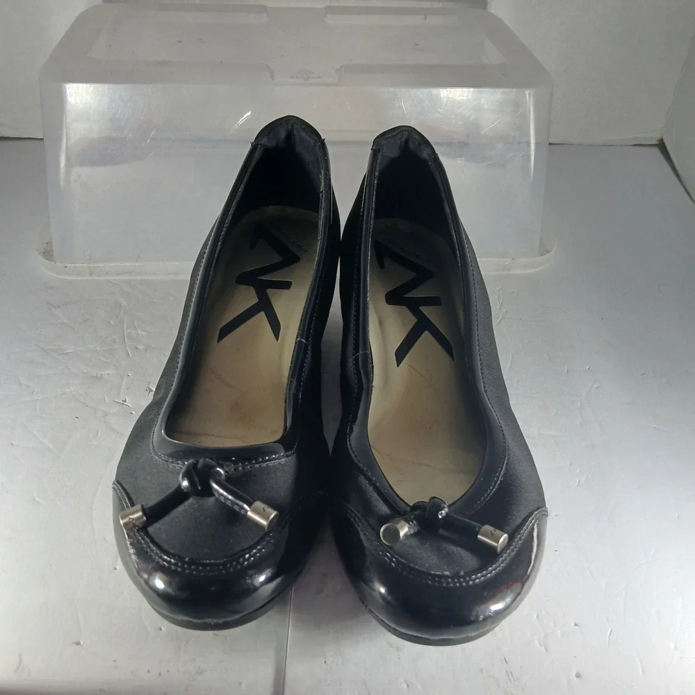 Anne Klein Sport Beyou Wedge Heels 8M Black Patent Trim Bow Office‎ Professional